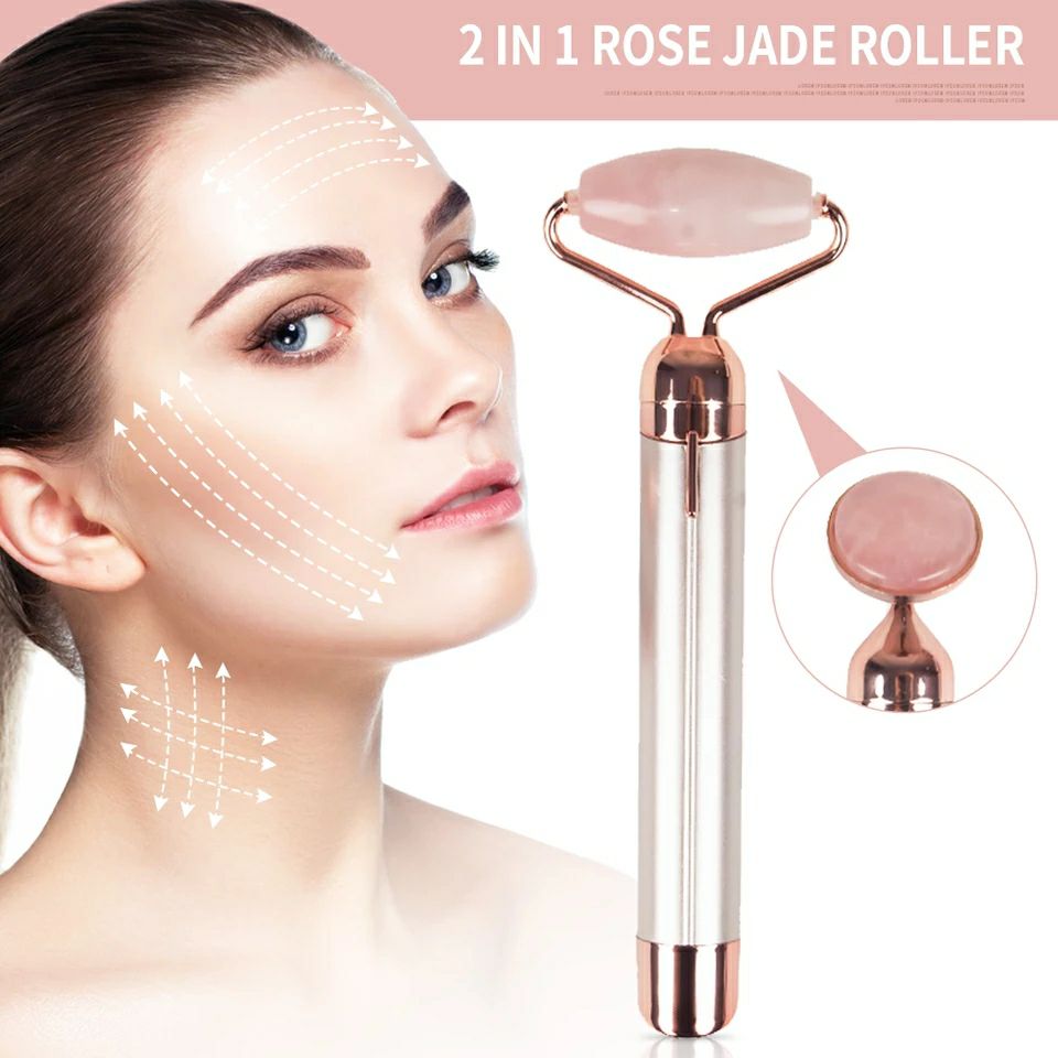 1 pc Rose Quartz Double tête Jade rouleau elliptique meur oeil visage cou visage minceur mince visage beauté soins de santé outils